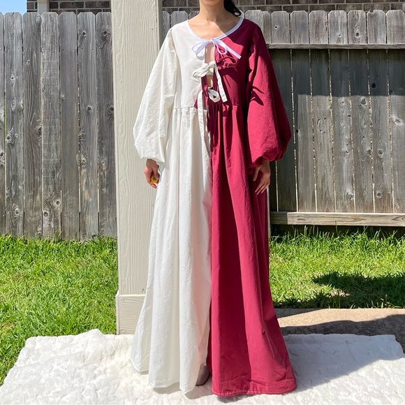 Handmade Puff Sleeve Half & Half Cottage Dress | 100% Cotton | SKU 04292 - Picture 6 of 16